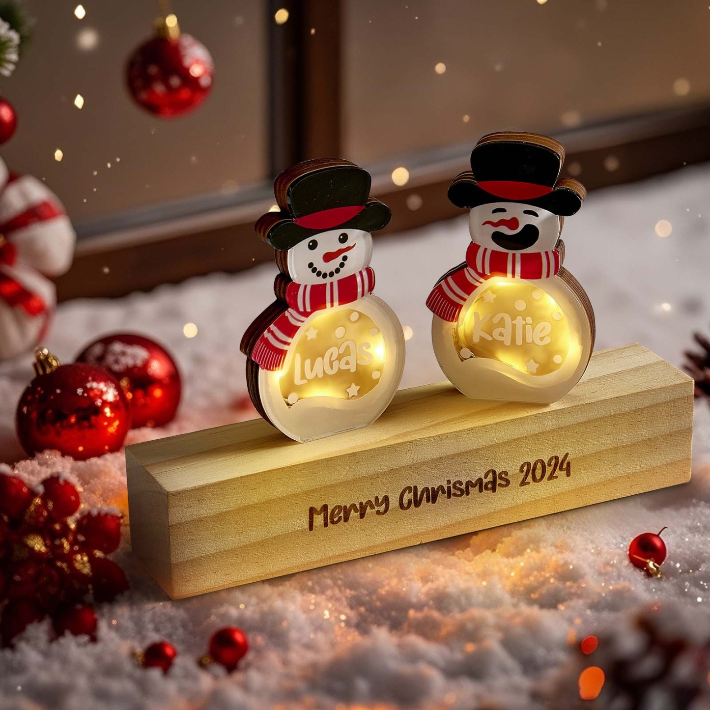 Personalisierte Schneemann-holzdekoration Mit Led-licht, Tischdekoration, Winter-namensblockschild, Urlaubsparty-zubehör, Weihnachtsgeschenk Für Die Familie - meinemondlampe