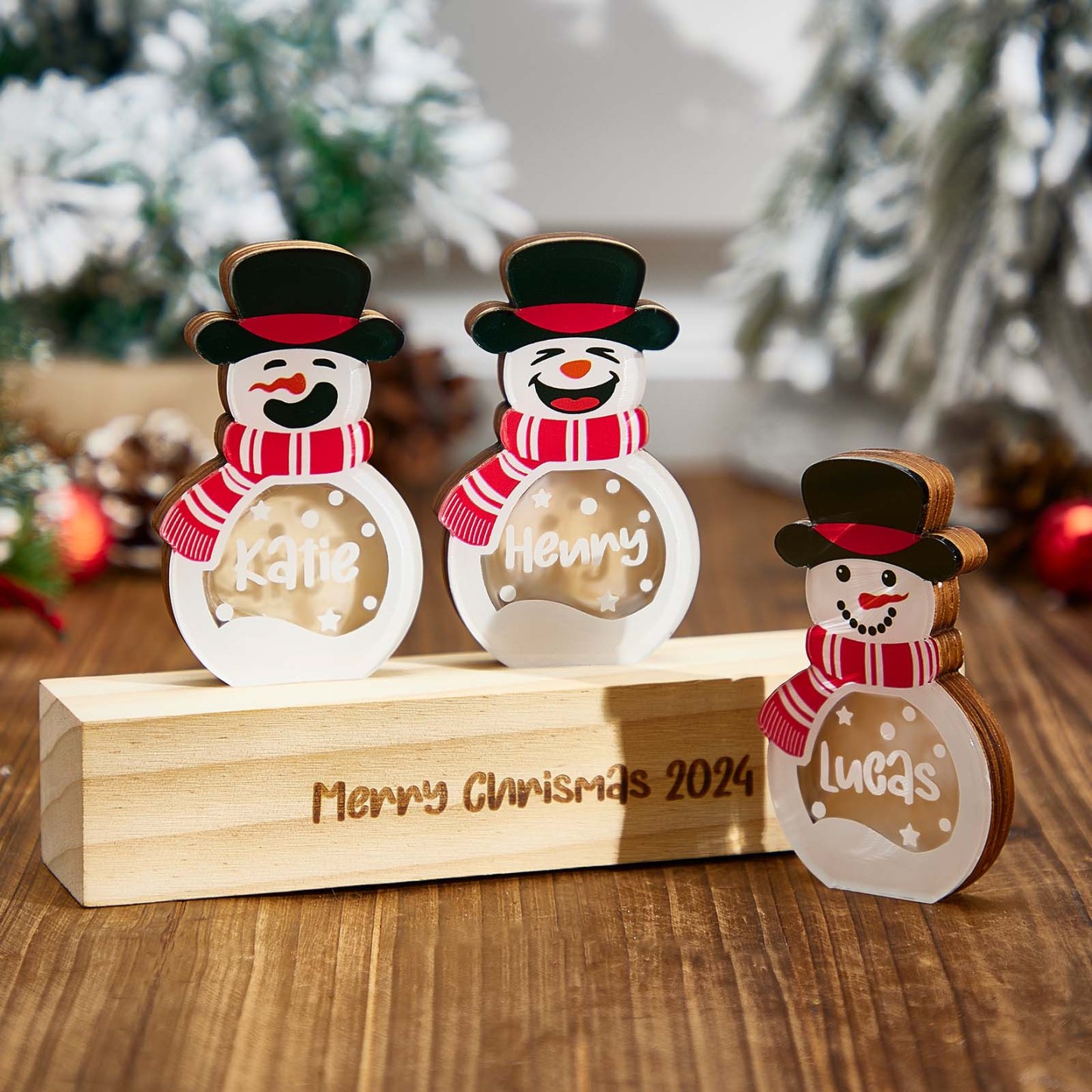 Personalisierte Schneemann-holzdekoration Mit Led-licht, Tischdekoration, Winter-namensblockschild, Urlaubsparty-zubehör, Weihnachtsgeschenk Für Die Familie - meinemondlampe