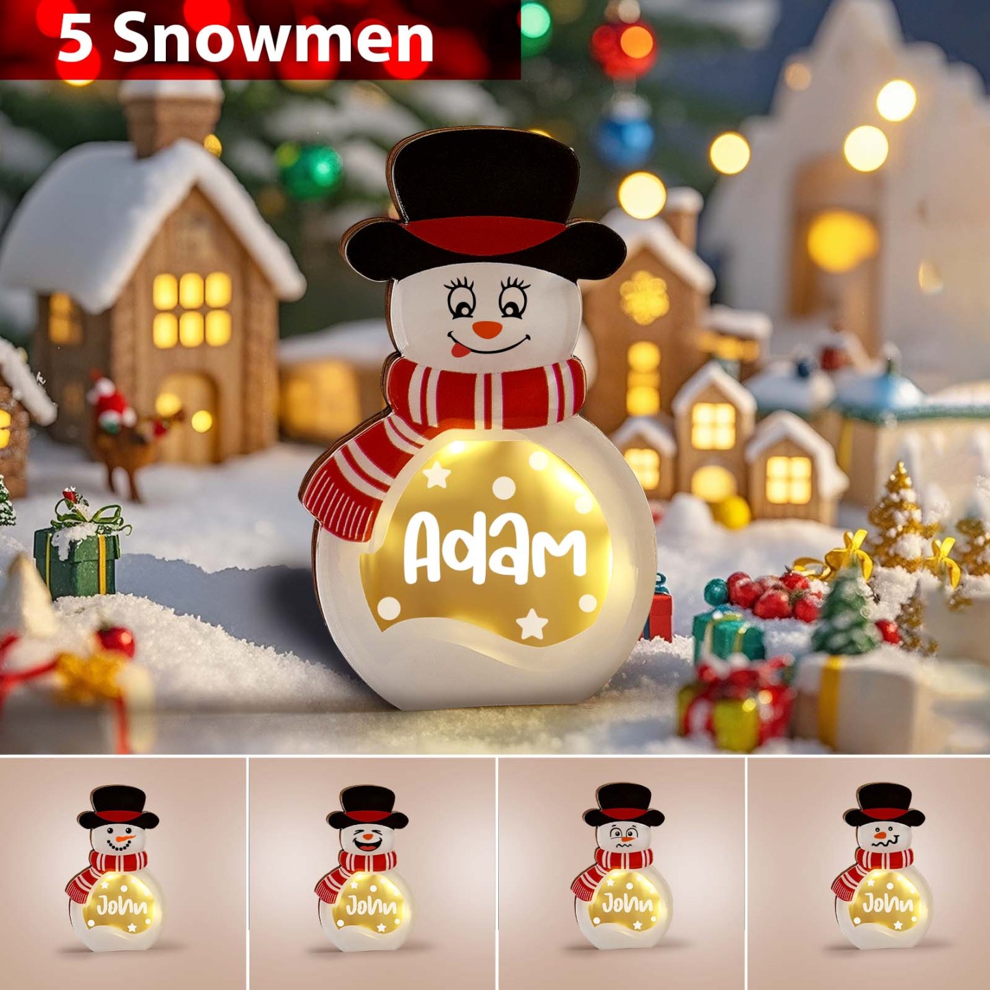 Personalisierte Schneemann-holzdekoration Mit Led-licht, Tischdekoration, Winter-namensblockschild, Urlaubsparty-zubehör, Weihnachtsgeschenk Für Die Familie - meinemondlampe