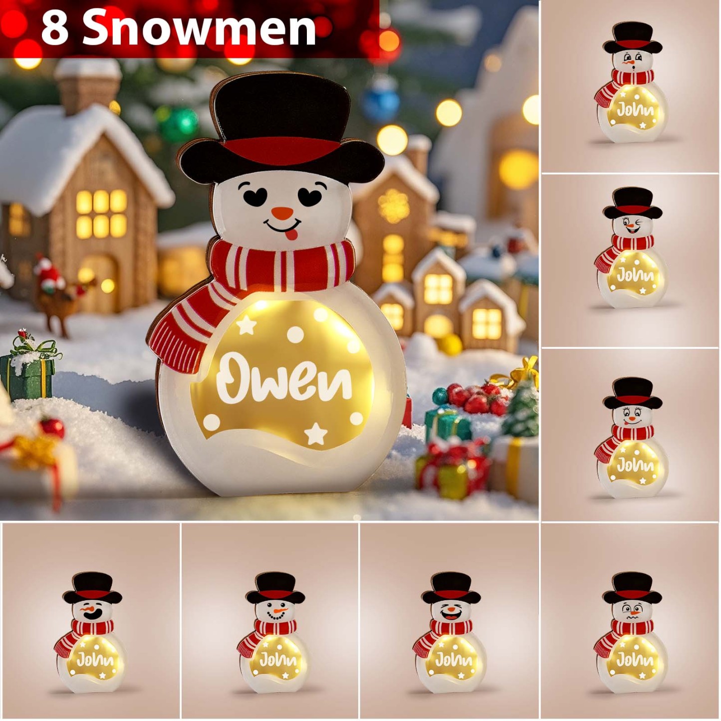 Personalisierte Schneemann-holzdekoration Mit Led-licht, Tischdekoration, Winter-namensblockschild, Urlaubsparty-zubehör, Weihnachtsgeschenk Für Die Familie - meinemondlampe