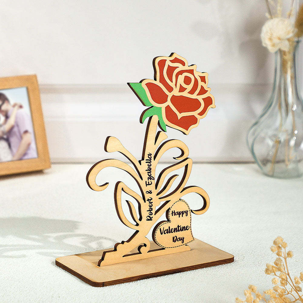 Engravable Rose Wooden Decor Personalized Romantic Flower Valentine's Day Gifts - meinemondlampe