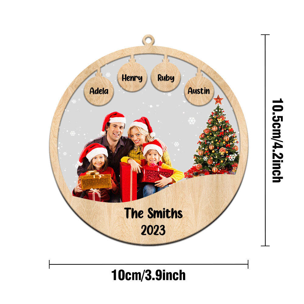 Personalisiertes Familienfoto Und Name, Acryl- Und Holz-weihnachtsschmuck, Weihnachtsgeschenk - meinemondlampe