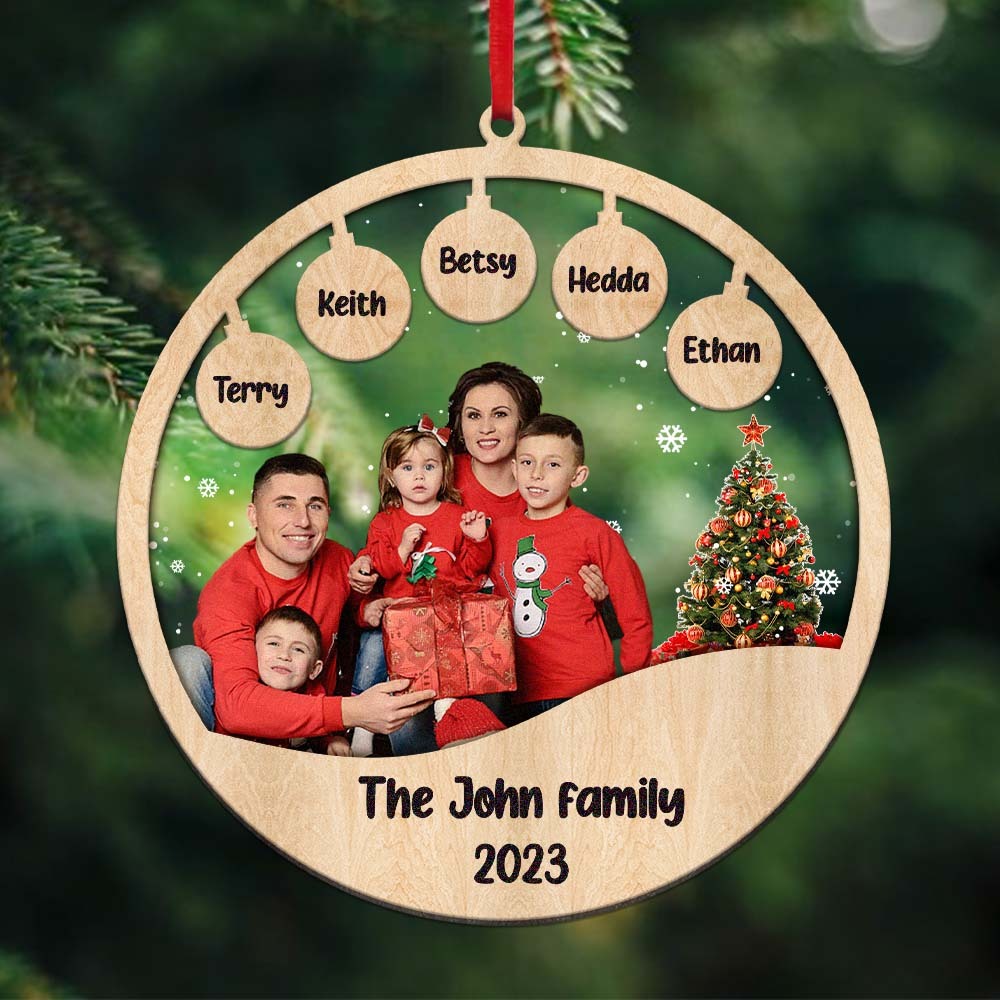 Personalisiertes Familienfoto Und Name, Acryl- Und Holz-weihnachtsschmuck, Weihnachtsgeschenk - meinemondlampe