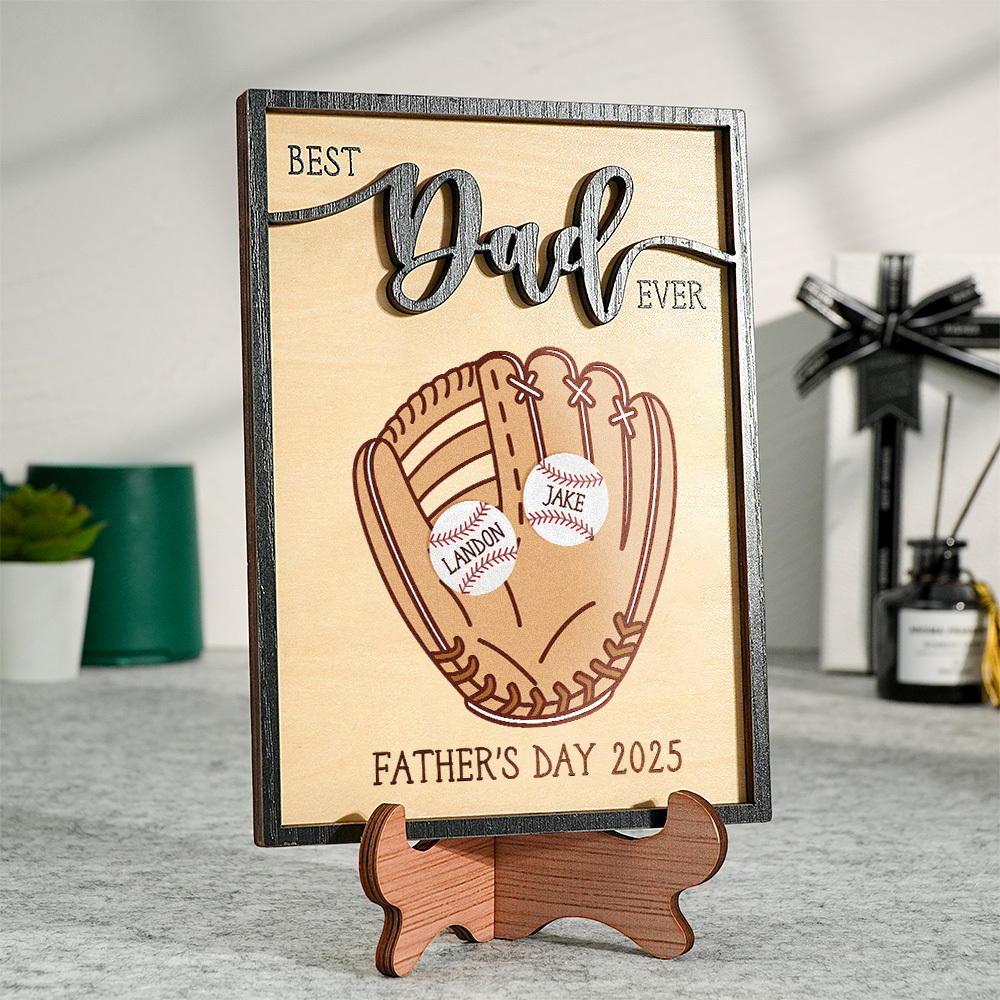 Vatertagsgeschenk, Individuell Graviertes Baseball-plaketten-dekor Aus Holz Mit Ständer, Personalisiertes Erinnerungsstück, Geschenk Für Papa - meinemondlampe