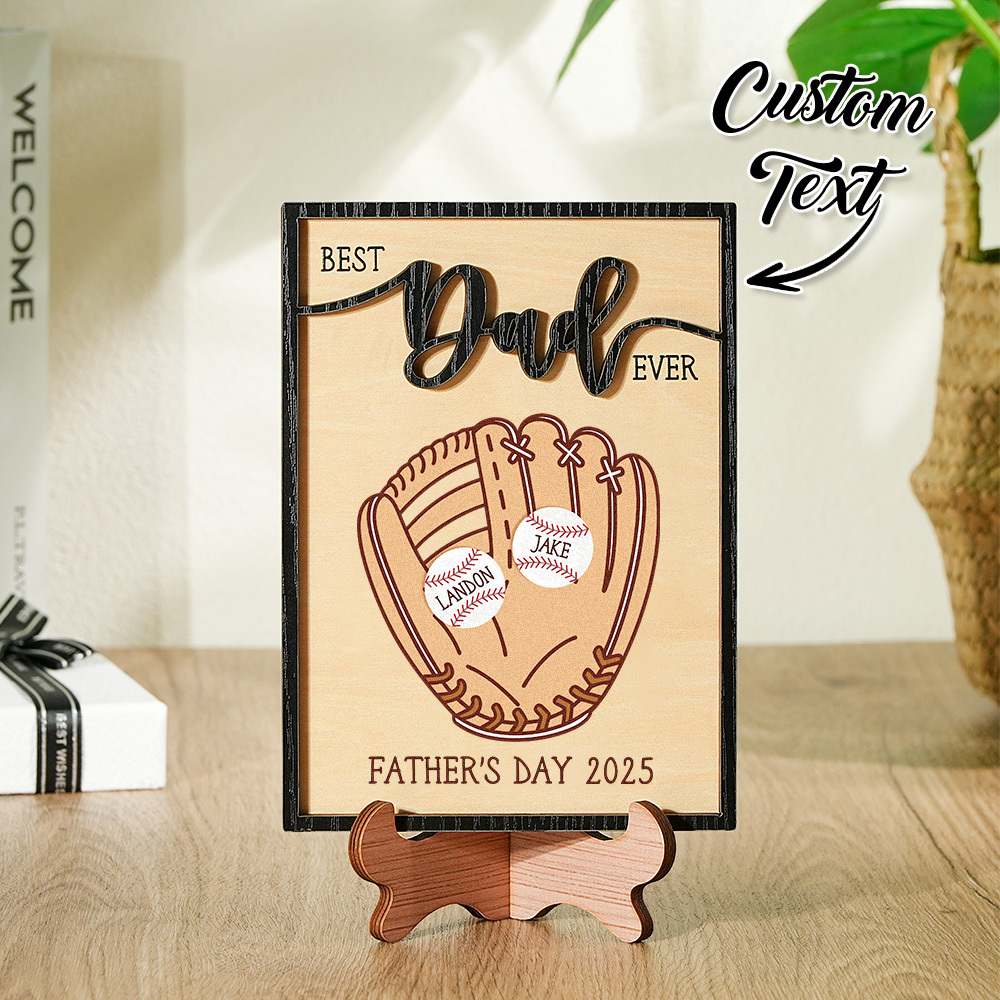 Vatertagsgeschenk, Individuell Graviertes Baseball-plaketten-dekor Aus Holz Mit Ständer, Personalisiertes Erinnerungsstück, Geschenk Für Papa - meinemondlampe