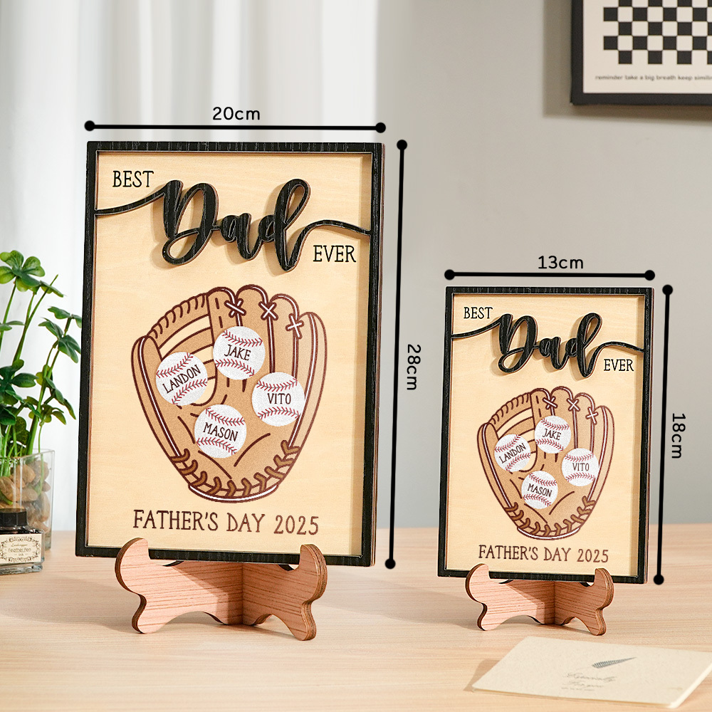 Vatertagsgeschenk, Individuell Graviertes Baseball-plaketten-dekor Aus Holz Mit Ständer, Personalisiertes Erinnerungsstück, Geschenk Für Papa - meinemondlampe