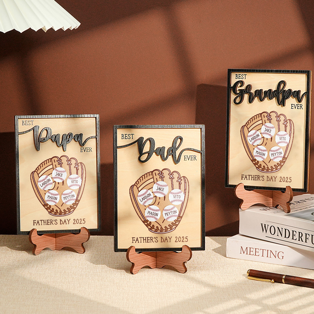 Vatertagsgeschenk, Individuell Graviertes Baseball-plaketten-dekor Aus Holz Mit Ständer, Personalisiertes Erinnerungsstück, Geschenk Für Papa - meinemondlampe