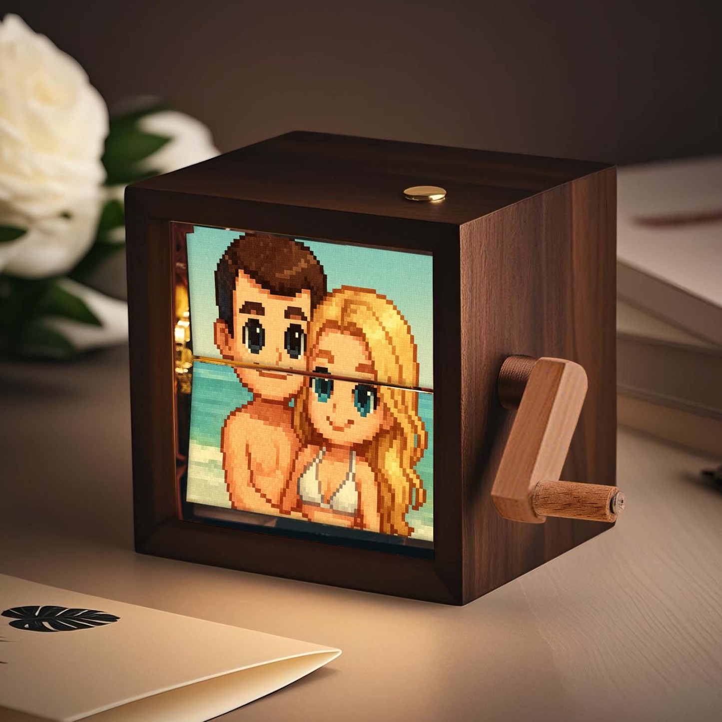 Benutzerdefinierte Flipbook-box Mit Handkurbel, Mechanisches Anime-fotoalbum Mit Hellem Walnuss-baby-fotowürfelrahmen, Kreatives Geschenk - meinemondlampe