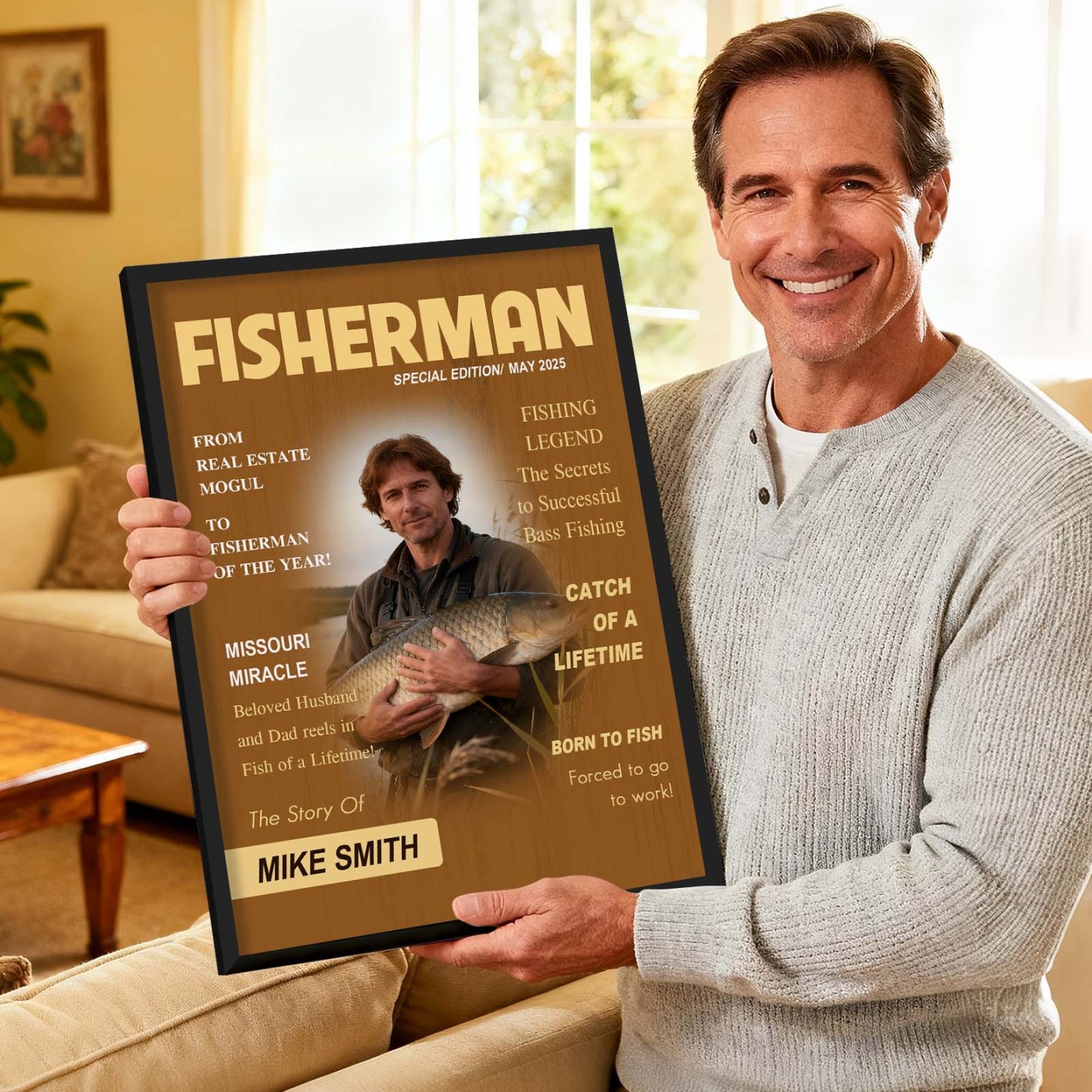 Personalisiertes Angelmagazin-coverposter – Lustiges Geschenk Für Angler - meinemondlampe