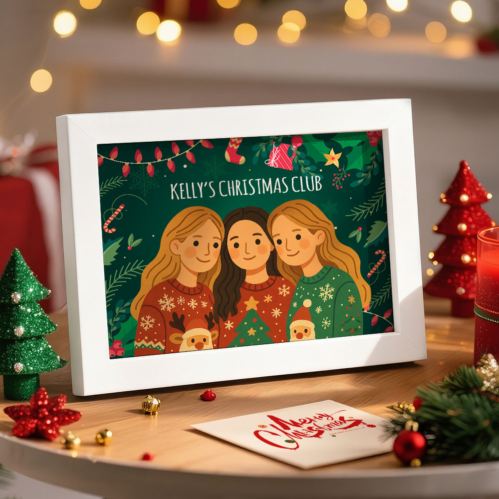 Personalisierter Holzrahmen Mit Cartoon-motiv Als Weihnachtsgeschenk Für Freunde - meinemondlampe