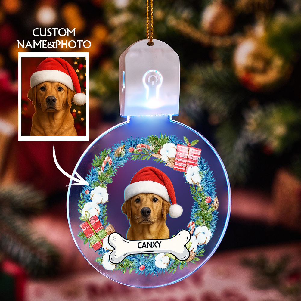 Personalisierte Foto-weihnachtsornamente Aus Acryl, Leuchtend, Mit Hunde- Oder Katzenmotiv - meinemondlampe