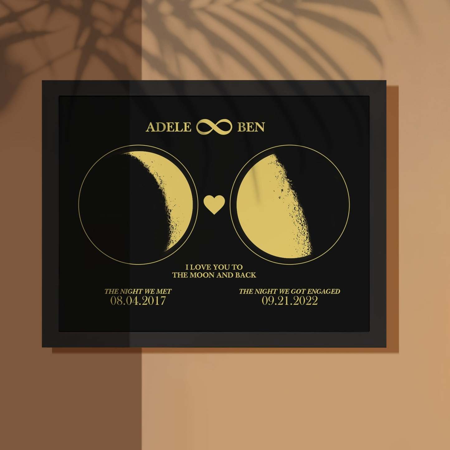 Personalisierter Mondphasen-kunstrahmen Für Paare, 2 Mondphasen-design – Für Valentinstagsgeschenke - meinemondlampe