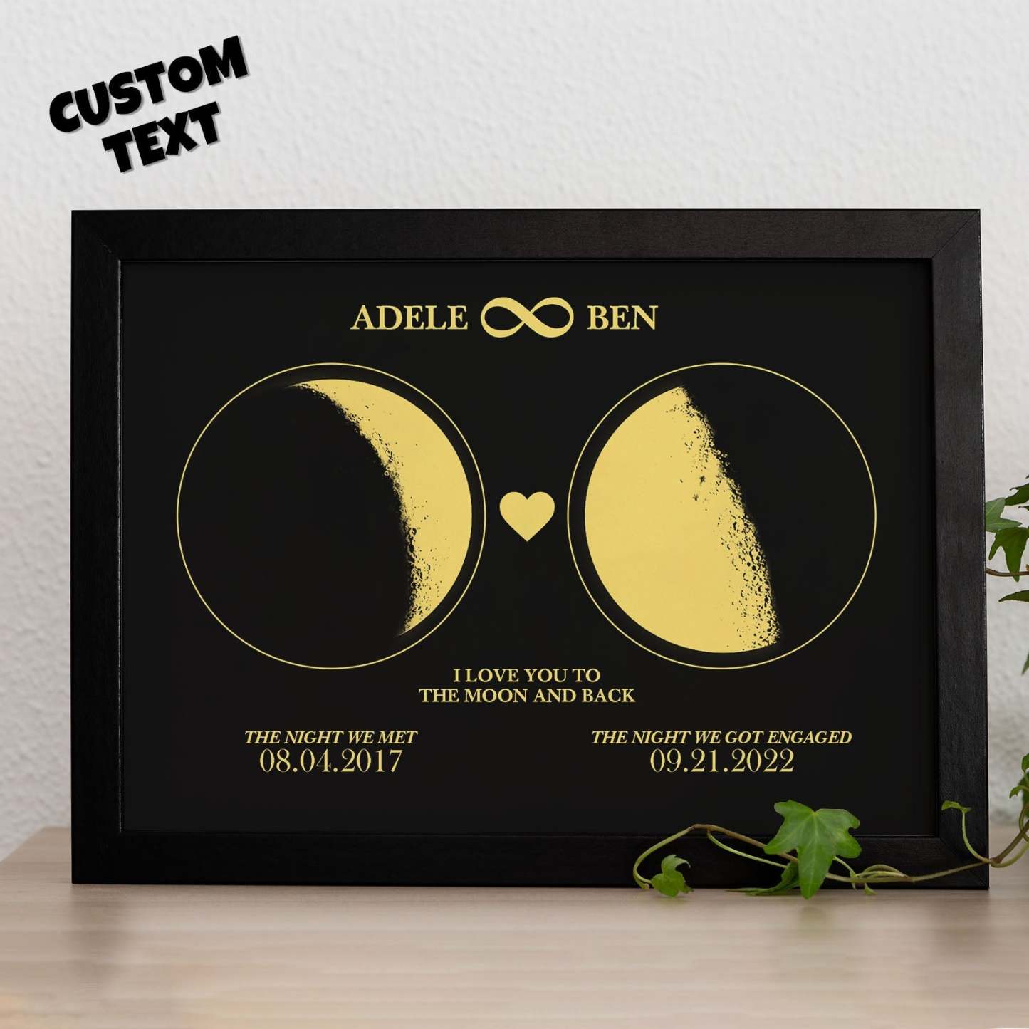 Personalisierter Mondphasen-kunstrahmen Für Paare, 2 Mondphasen-design – Für Valentinstagsgeschenke - meinemondlampe