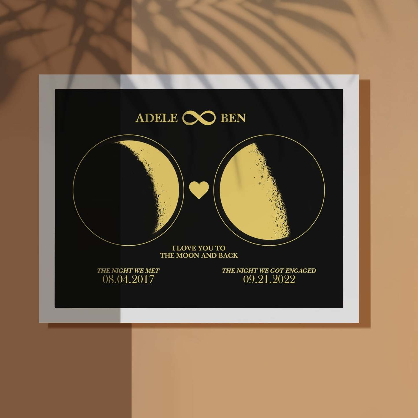 Personalisierter Mondphasen-kunstrahmen Für Paare, 2 Mondphasen-design – Für Valentinstagsgeschenke - meinemondlampe