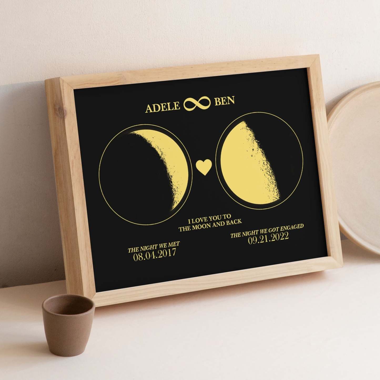 Personalisierter Mondphasen-kunstrahmen Für Paare, 2 Mondphasen-design – Für Valentinstagsgeschenke - meinemondlampe