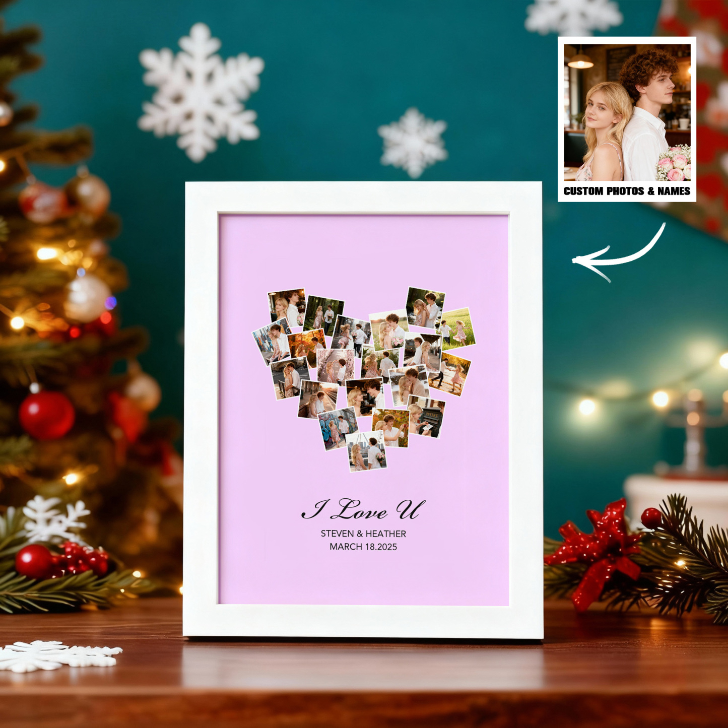 Valentinstagsgeschenk: Personalisierter Bilderrahmen Für 20 Fotos Und Namen – Auch Als Jahrestagsgeschenk Geeignet - meinemondlampe