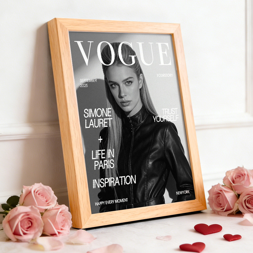 Valentinstagsgeschenk, Individueller Vogue-magazinrahmen, Personalisierte Foto- Und Textdekoration, Geschenk Für Geburtstage, Jahrestage - meinemondlampe