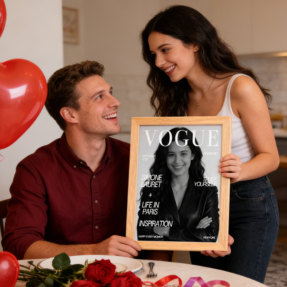 Valentinstagsgeschenk, Individueller Vogue-magazinrahmen, Personalisierte Foto- Und Textdekoration, Geschenk Für Geburtstage, Jahrestage - meinemondlampe