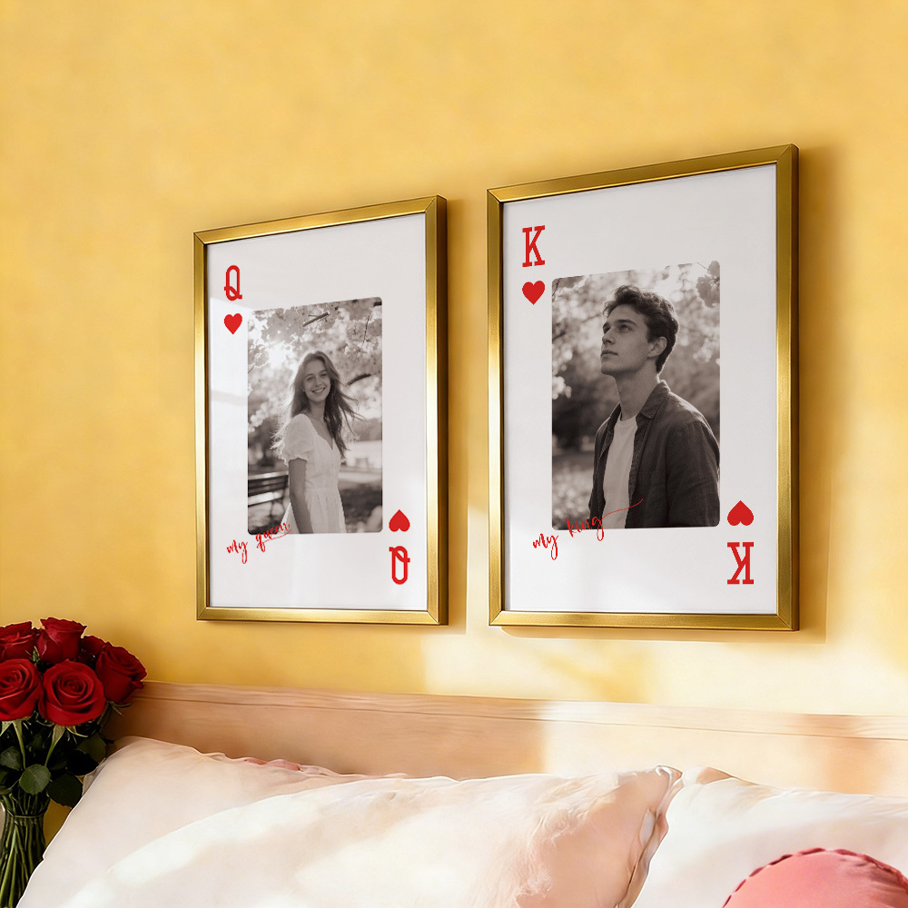 Individuell Gestalteter Fotorahmen Mit Spielkartenmotiven Von König Und Königin – Personalisierte Fotoerinnerung – Valentinstagsgeschenk - meinemondlampe