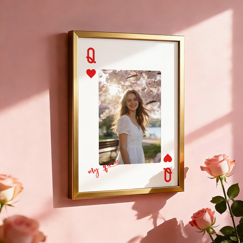 Individuell Gestalteter Fotorahmen Mit Spielkartenmotiven Von König Und Königin – Personalisierte Fotoerinnerung – Valentinstagsgeschenk - meinemondlampe