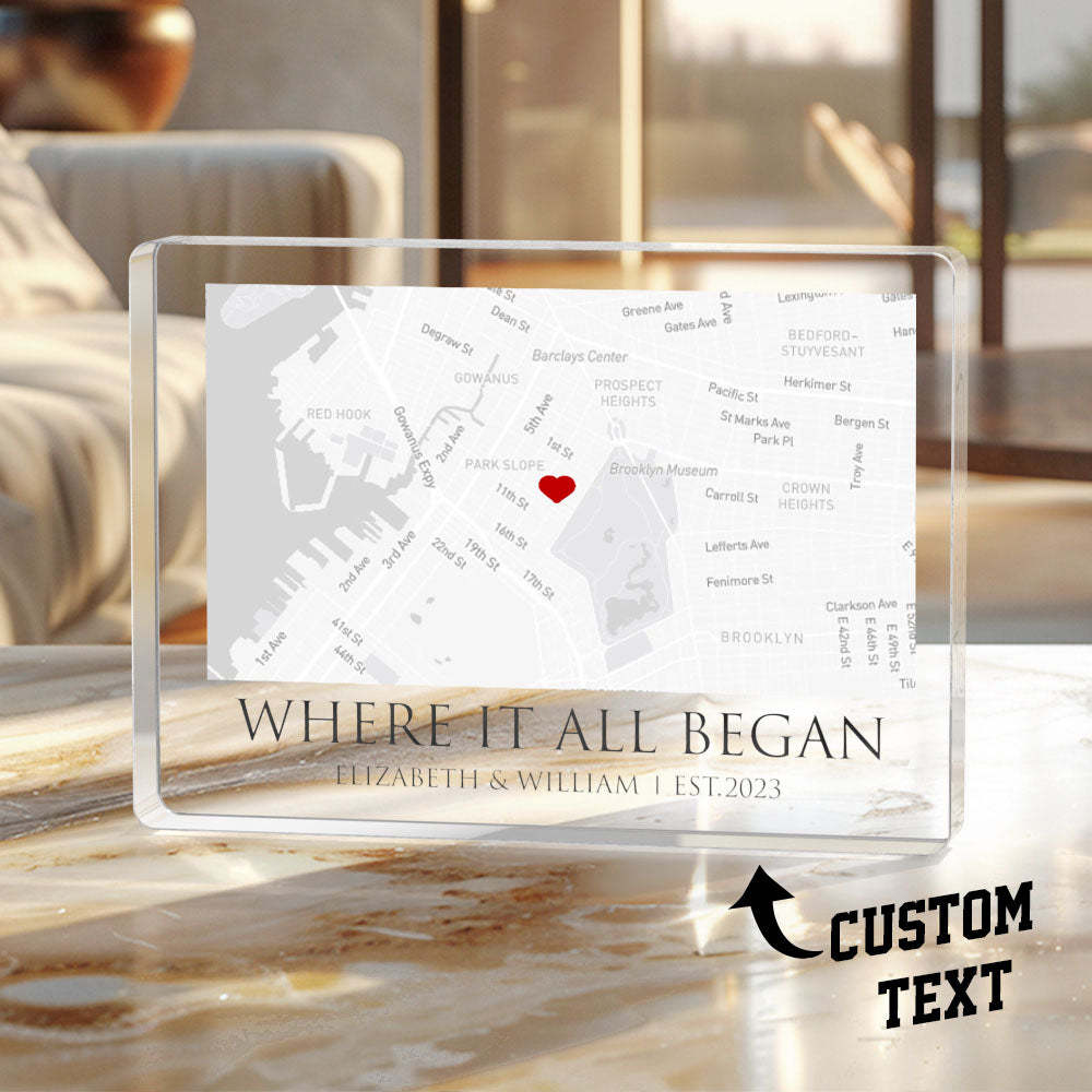 Wo Alles Begann – Personalisierte Karte, Rechteckige Acryltafel, Individueller Text, Heimdekoration, Geschenk Für Paare, Jahrestagsgeschenk - meinemondlampe