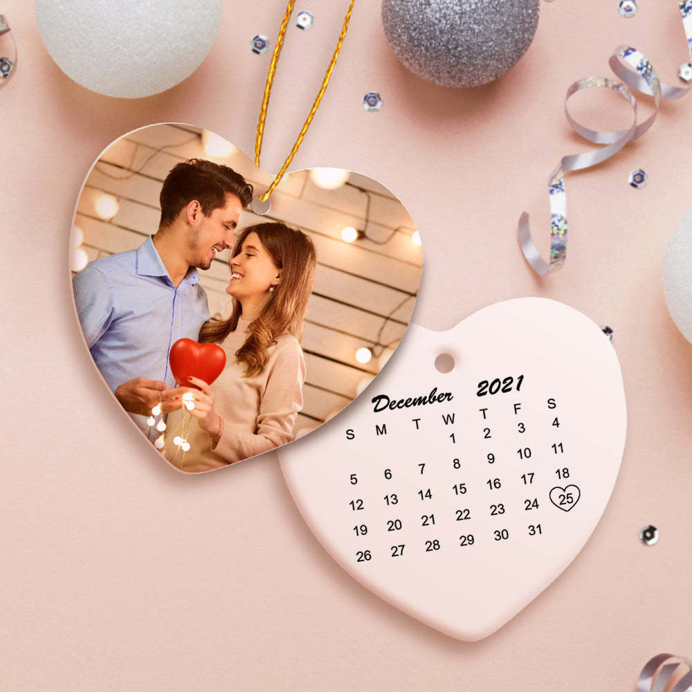 Kundenspezifische Kalender-foto-verzierung Retten Das Datums-herz-keramik-verzierungs-geschenk - meinemondlampe