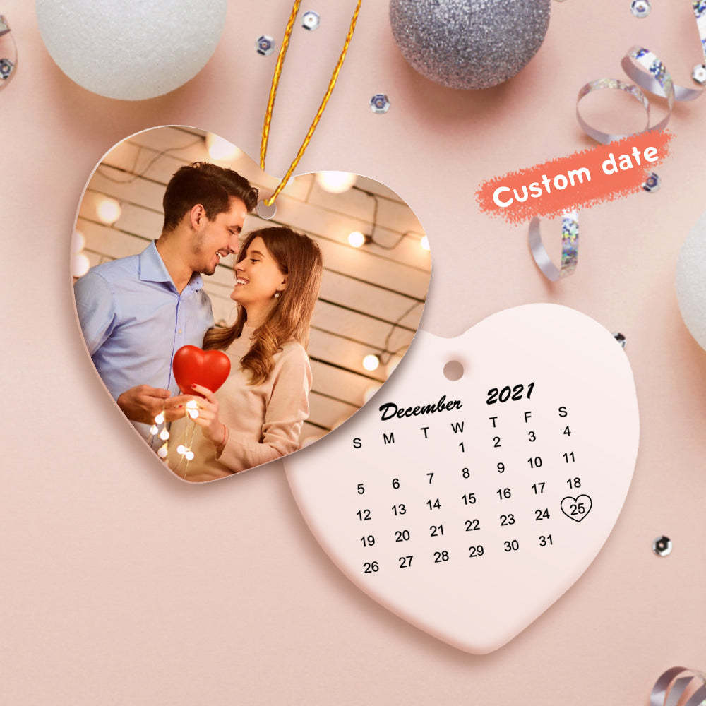 Kundenspezifische Kalender-foto-verzierung Retten Das Datums-herz-keramik-verzierungs-geschenk - meinemondlampe