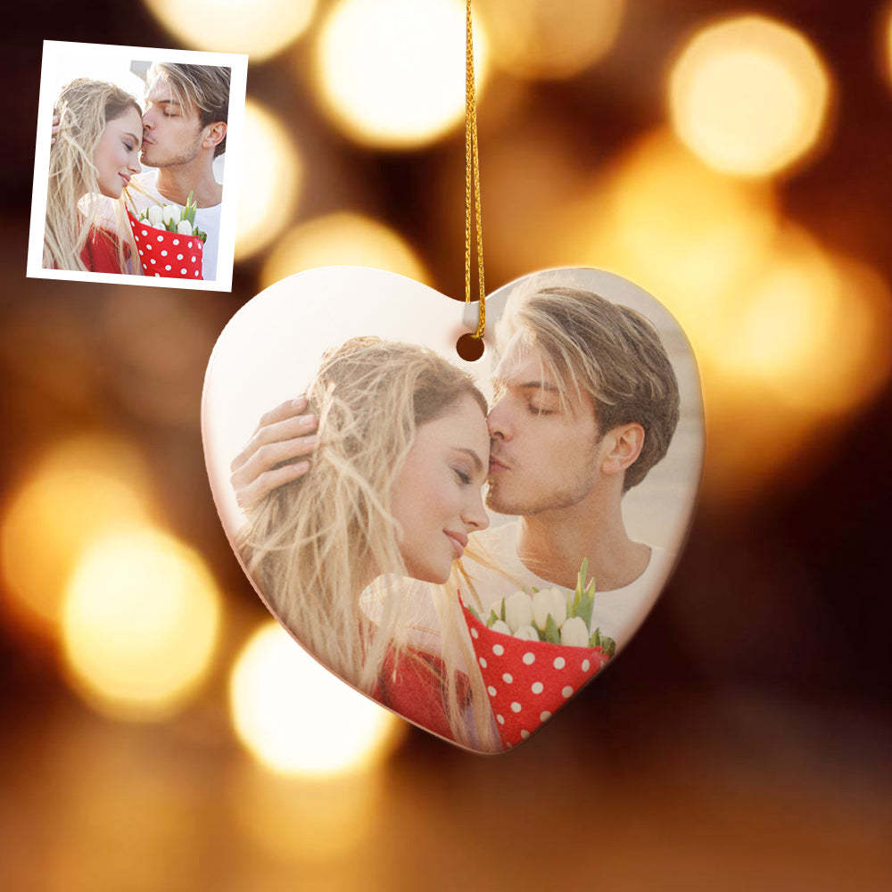 Kundenspezifische Foto-verzierung Personalisiertes Herz-keramik-verzierungs-geschenk - meinemondlampe