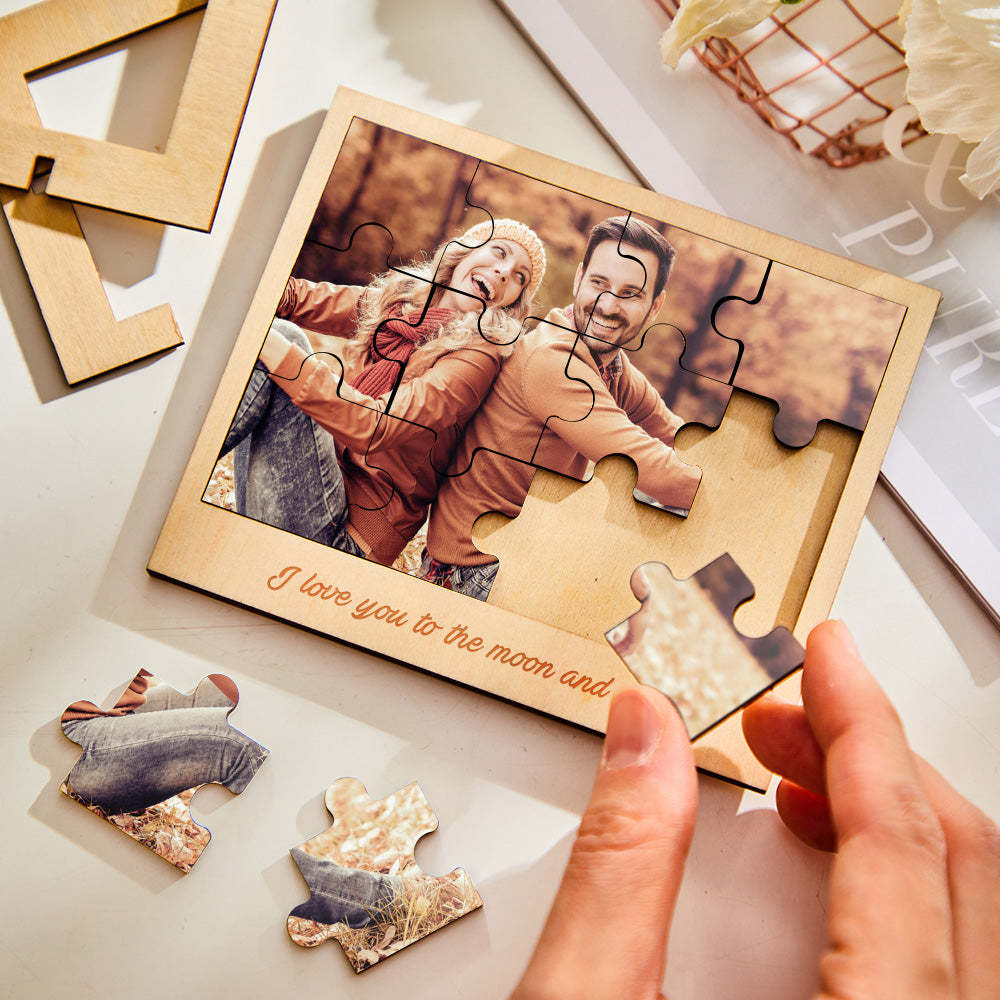 Kundenspezifischer Bilderrahmen Mit Fotogravur Kreative Puzzle-geschenke Aus Holz - meinemondlampe