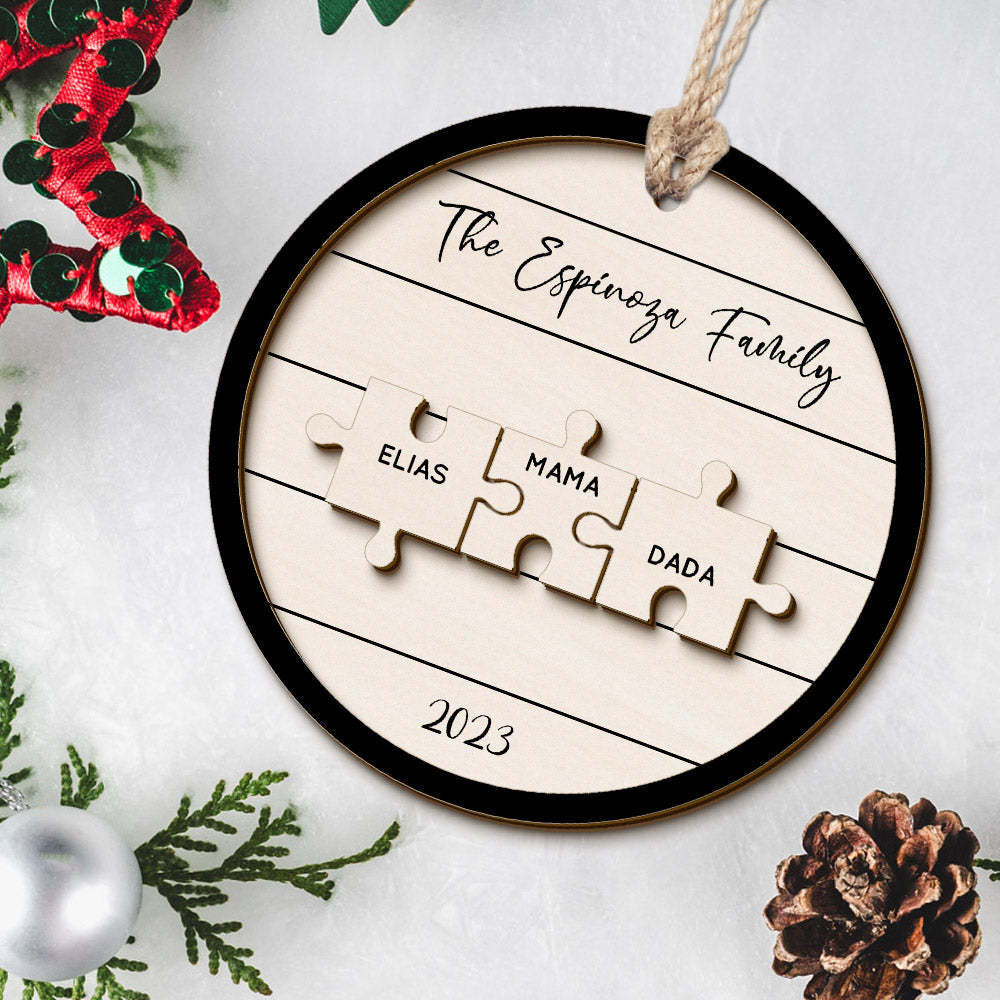 Personalisiertes Familiennamen-puzzle, Weihnachtsschmuck, Personalisierte Weihnachtsbaumschmuck-geschenke Aus Holz - meinemondlampe