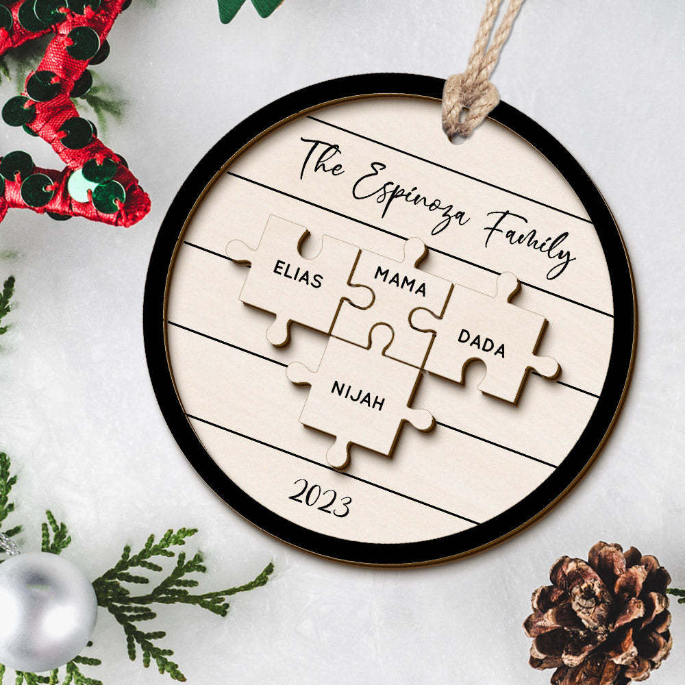Personalisiertes Familiennamen-puzzle, Weihnachtsschmuck, Personalisierte Weihnachtsbaumschmuck-geschenke Aus Holz - meinemondlampe