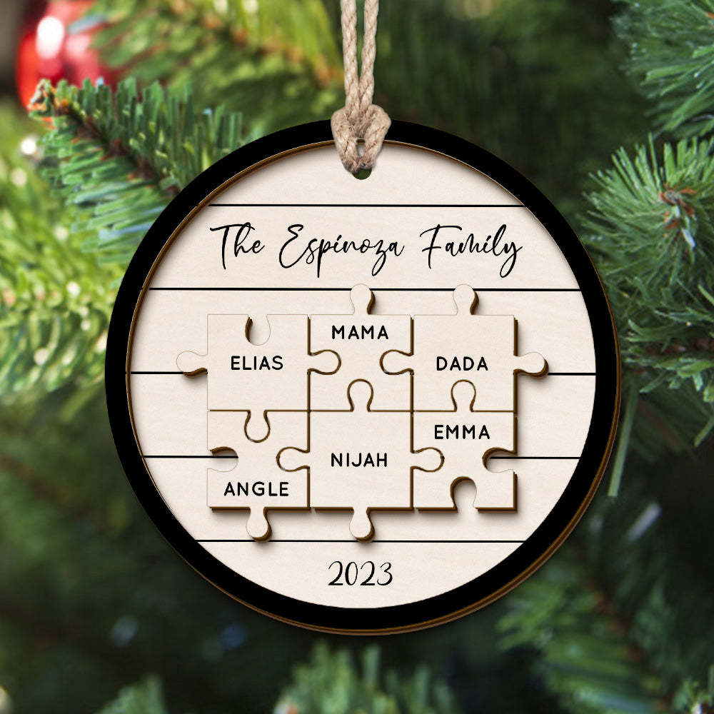 Personalisiertes Familiennamen-puzzle, Weihnachtsschmuck, Personalisierte Weihnachtsbaumschmuck-geschenke Aus Holz - meinemondlampe