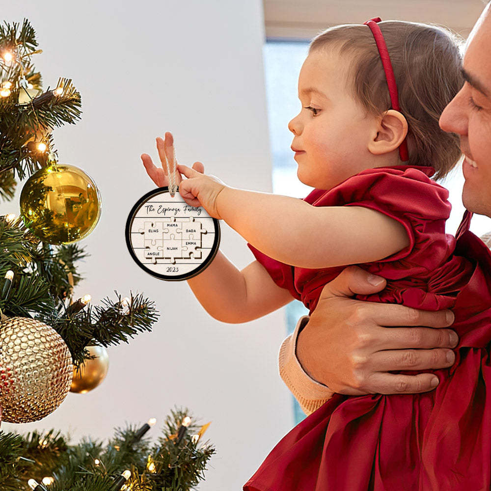 Personalisiertes Familiennamen-puzzle, Weihnachtsschmuck, Personalisierte Weihnachtsbaumschmuck-geschenke Aus Holz - meinemondlampe