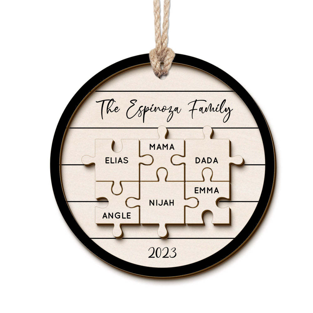Personalisiertes Familiennamen-puzzle, Weihnachtsschmuck, Personalisierte Weihnachtsbaumschmuck-geschenke Aus Holz - meinemondlampe