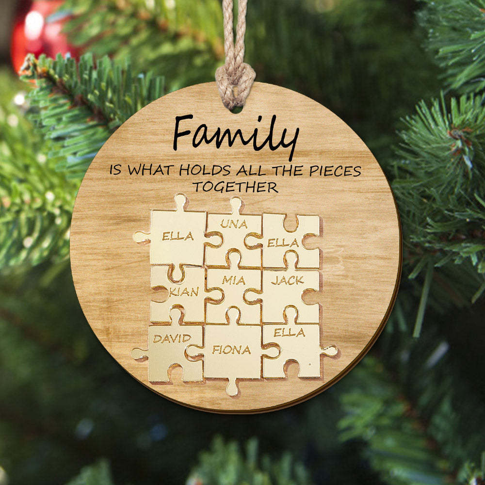 Personalisiertes Familiennamen-puzzle, Weihnachtsdekoration, Personalisiertes Holzornament, Weihnachtsgeschenke - meinemondlampe