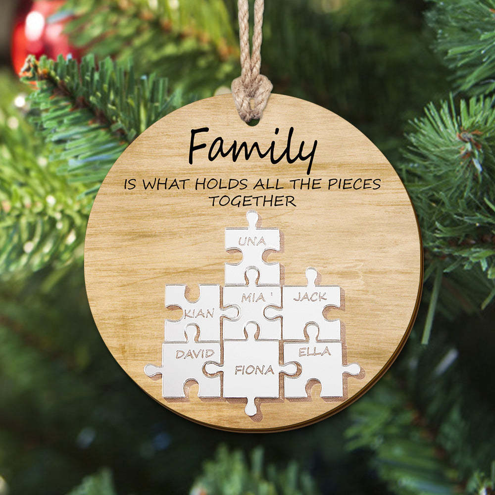 Personalisiertes Familiennamen-puzzle, Weihnachtsdekoration, Personalisiertes Holzornament, Weihnachtsgeschenke - meinemondlampe