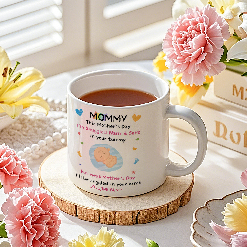 Benutzerdefinierter Textbecher, Schöne Babybauch-tasse, Happy First Family 3d-tasse, Personalisiertes Geschenk Zum Muttertag - meinemondlampe