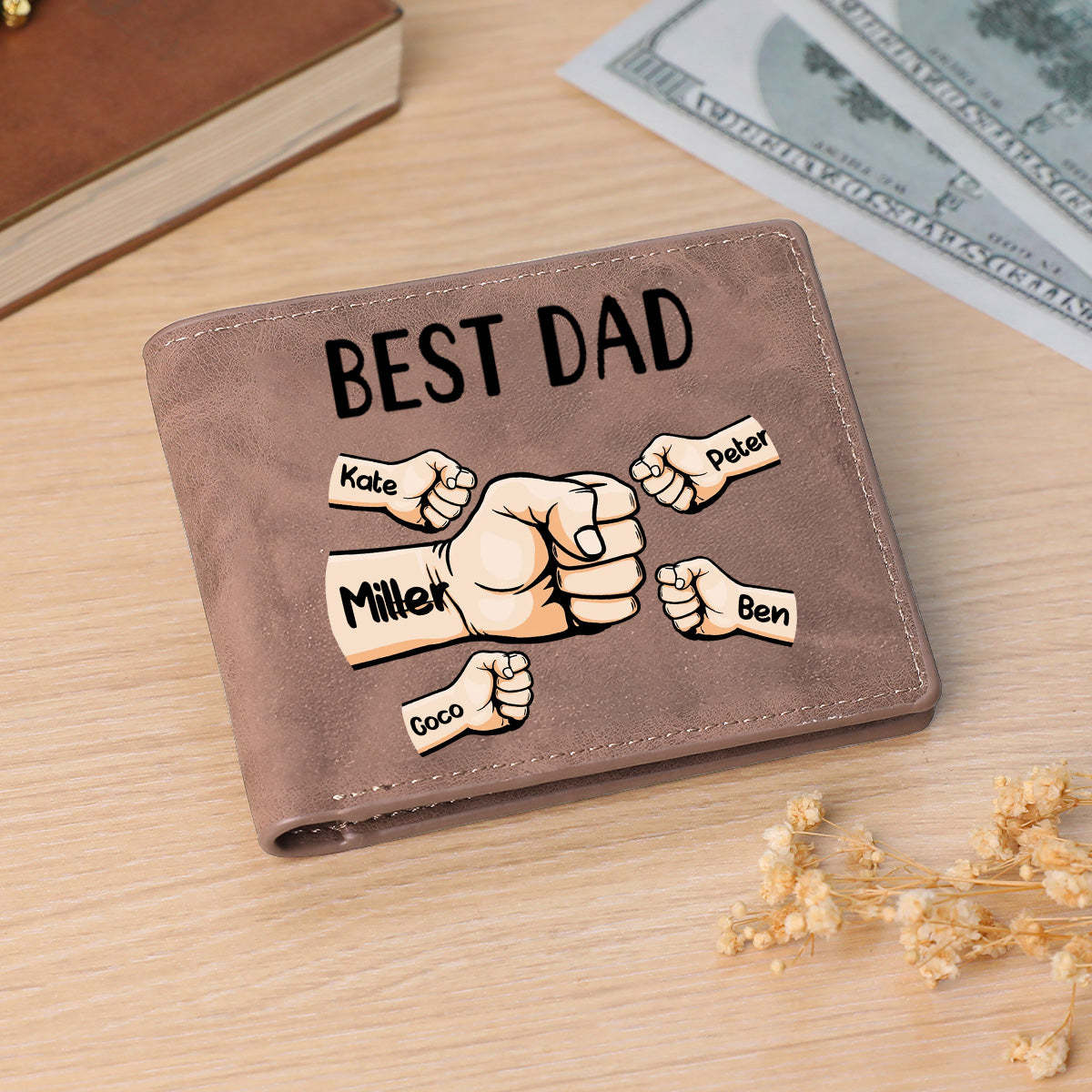 Personalisierte Namen Benutzerdefinierte Brieftasche Fists Bump Herren Bifold Brieftasche Für Papa - meinemondlampe