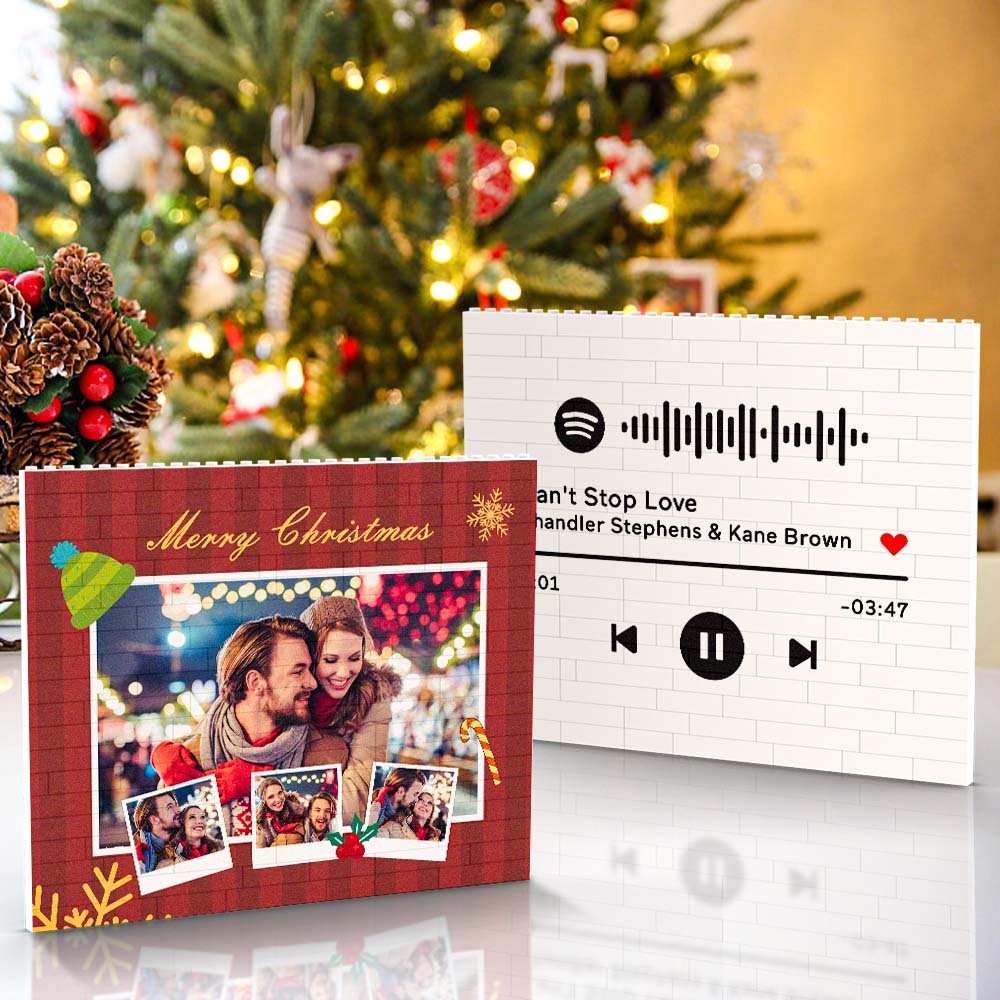 Personalisierter Weihnachtsbaustein-fotoblockrahmen Mit Individuellem Musikcode - meinemondlampe