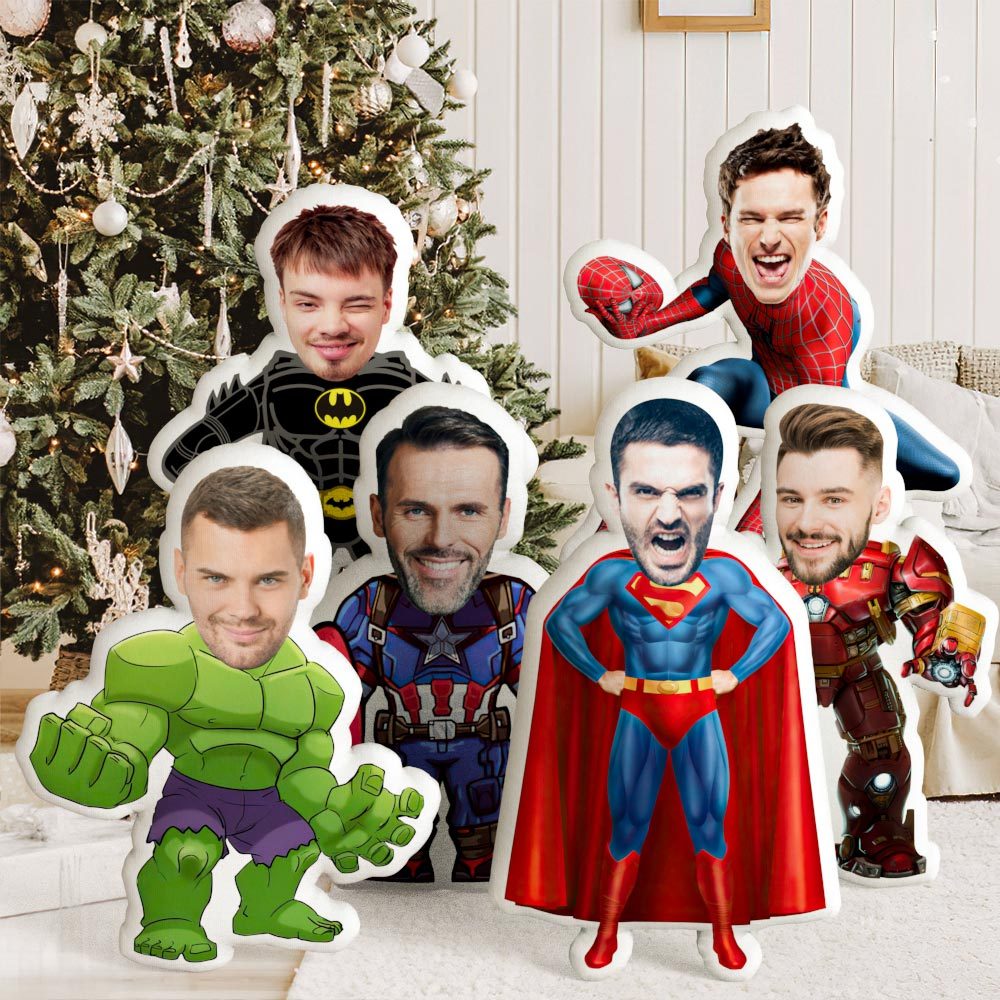 Weihnachtsgeschenke Kundenspezifische Gesichtskissenpuppen Personalisiertes Fotokissen Superheldengeschenke - meinemondlampe