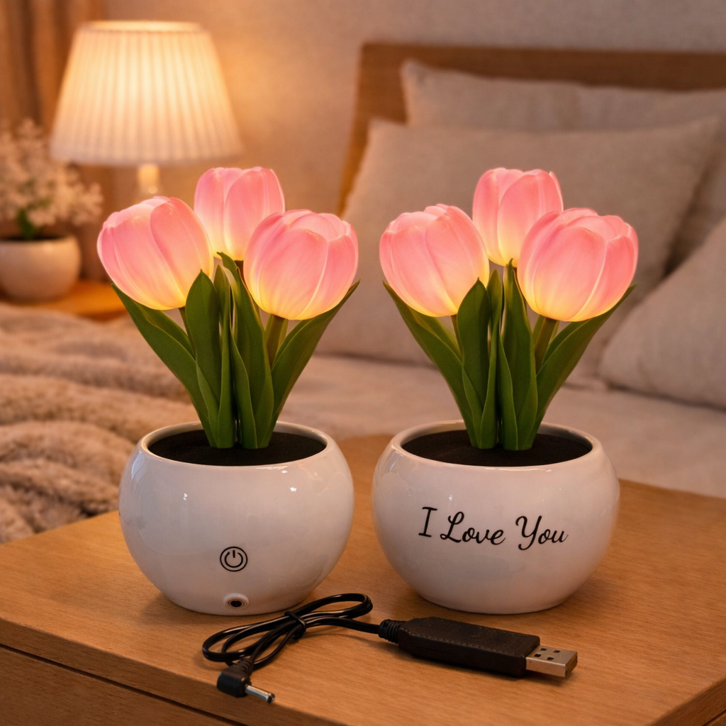 Personalisierte Led-tulpen-nachtlampe Mit 3 Leuchtmodi, Romantische Künstliche Blütenlampe, Einzigartiges Muttertagsgeschenk Für Mama - meinemondlampe
