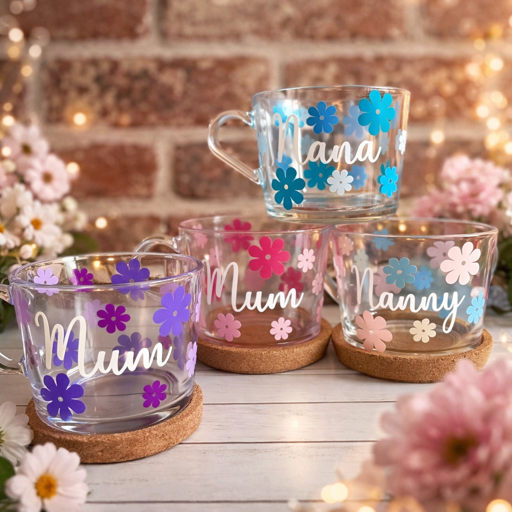 Personalisierte Tasse Zum Muttertag, Geburtstagsgeschenk Für Mama, Oma-tasse, Nana-tasse, Großmutter-tasse, Mama-tasse, Personalisierte Tasse, Glastasse, Glasblumen-tasse - meinemondlampe