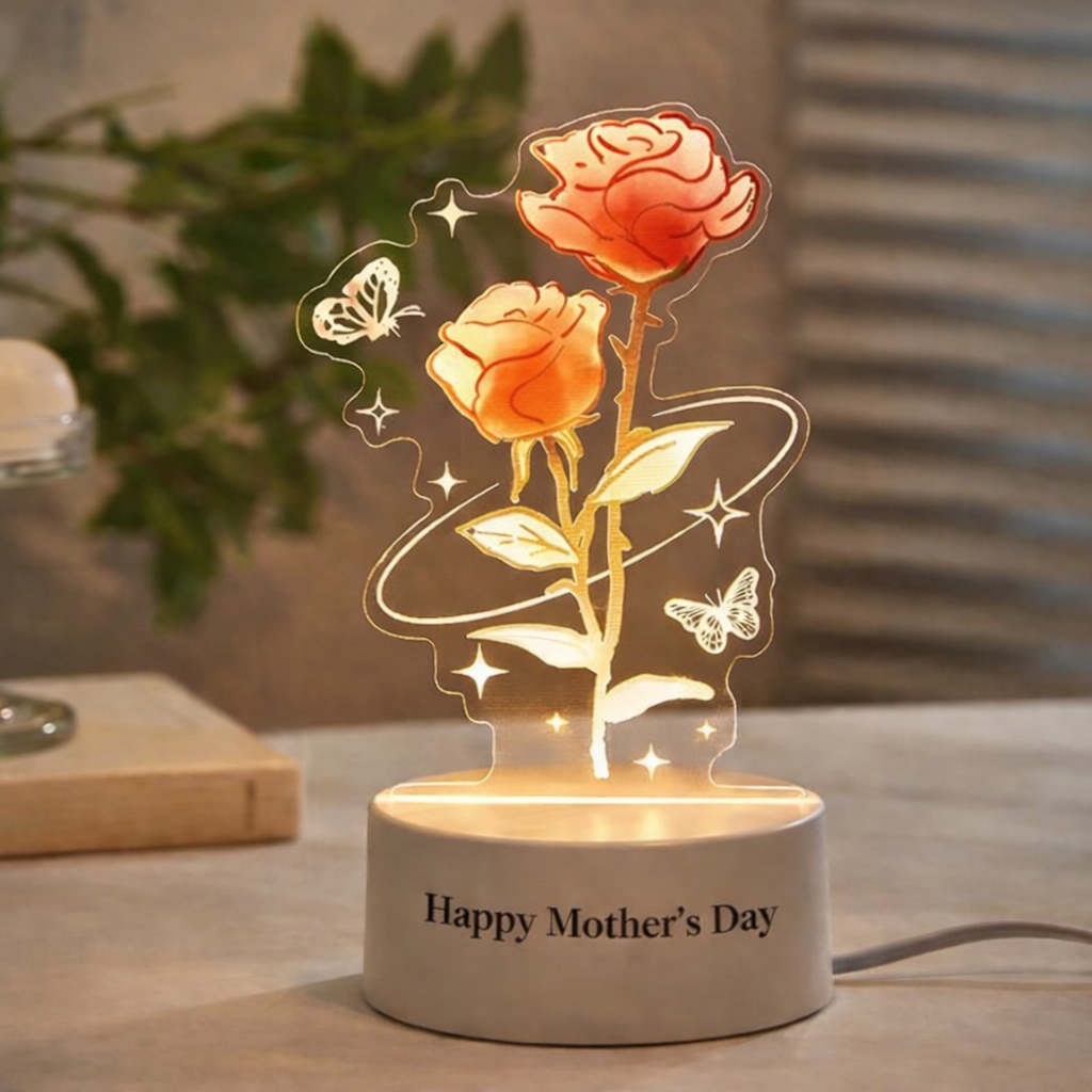 Personalisierte Led-nachtlampe Mit Ewiger Rose, Tulpe Und Maiglöckchen – Individuelle Blumenlampe Als Geschenk Zum Muttertag Für Mama - meinemondlampe