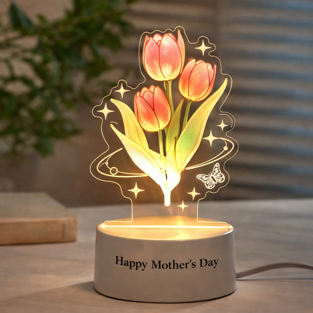Personalisierte Led-nachtlampe Mit Ewiger Rose, Tulpe Und Maiglöckchen – Individuelle Blumenlampe Als Geschenk Zum Muttertag Für Mama - meinemondlampe