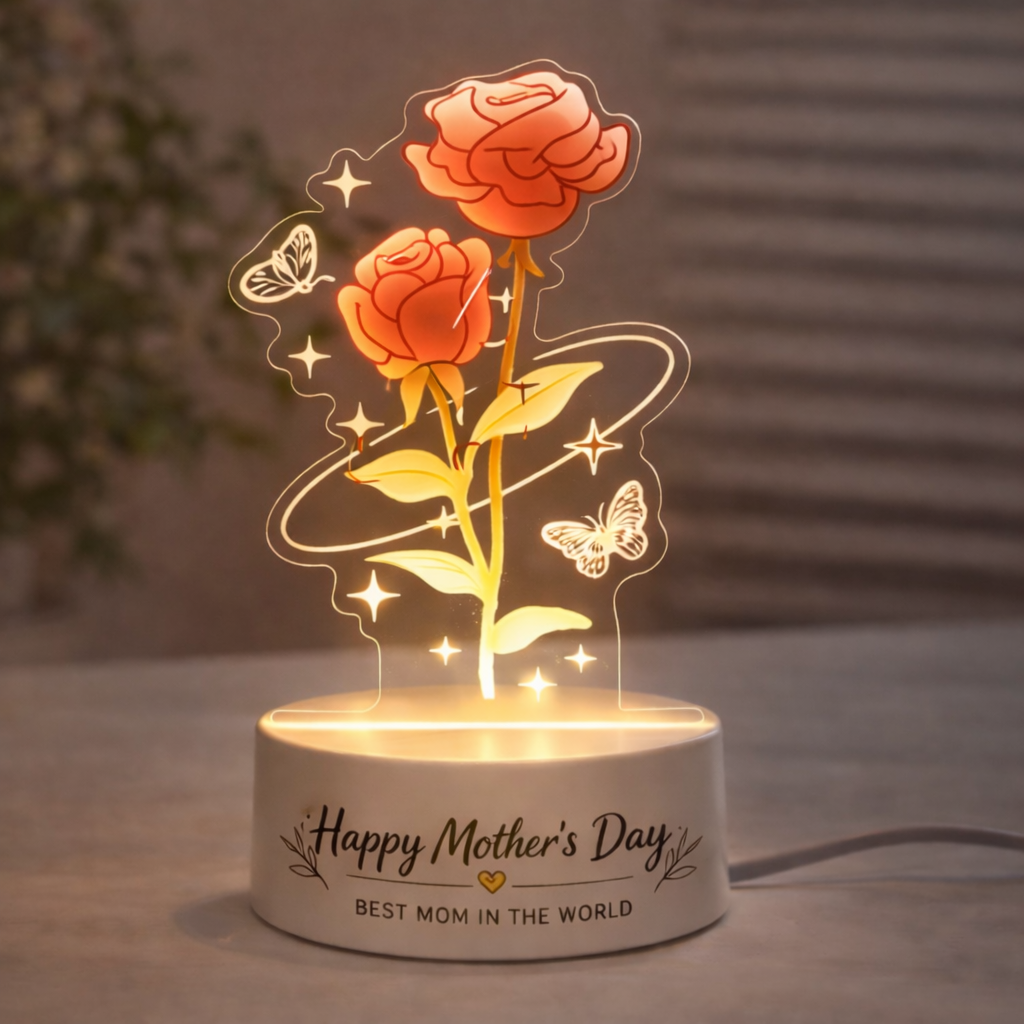 Personalisierte Led-nachtlampe Mit Ewiger Rose, Tulpe Und Maiglöckchen – Individuelle Blumenlampe Als Geschenk Zum Muttertag Für Mama - meinemondlampe