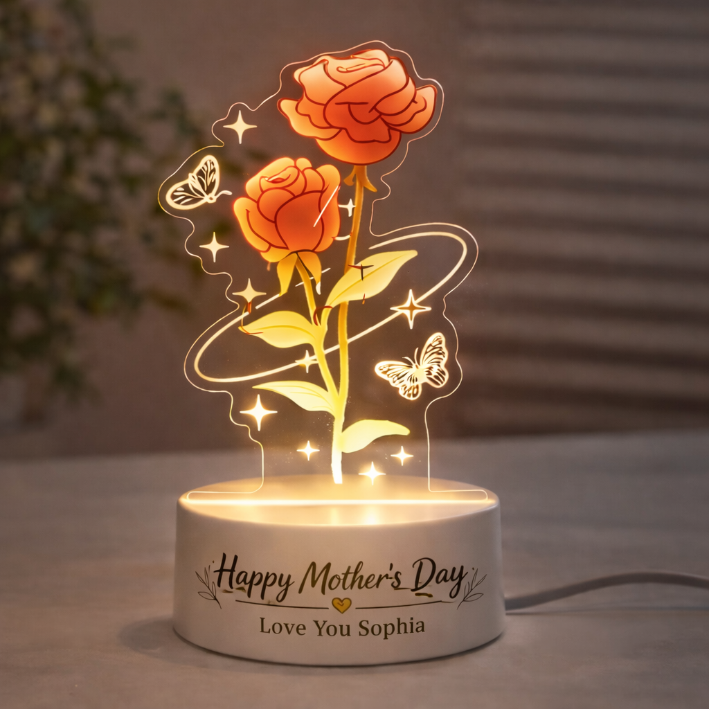 Personalisierte Led-nachtlampe Mit Ewiger Rose, Tulpe Und Maiglöckchen – Individuelle Blumenlampe Als Geschenk Zum Muttertag Für Mama - meinemondlampe