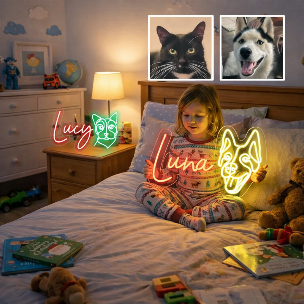 Personalisierte Led-neonreklame Mit Foto Und Namen Ihres Haustiers – Das Perfekte Geschenk Für Tierliebhaber Im Schlafzimmer - meinemondlampe