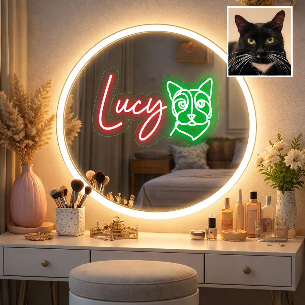 Personalisierte Led-neonreklame Mit Foto Und Namen Ihres Haustiers – Das Perfekte Geschenk Für Tierliebhaber Im Schlafzimmer - meinemondlampe