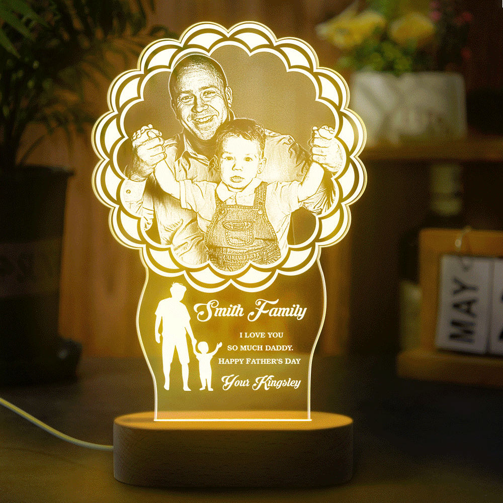 Benutzerdefinierte Foto Vater Kind Lampe Personalisierte Gravur 7 Farben Acryl Nachtlicht Vatertagsgeschenke - meinemondlampe