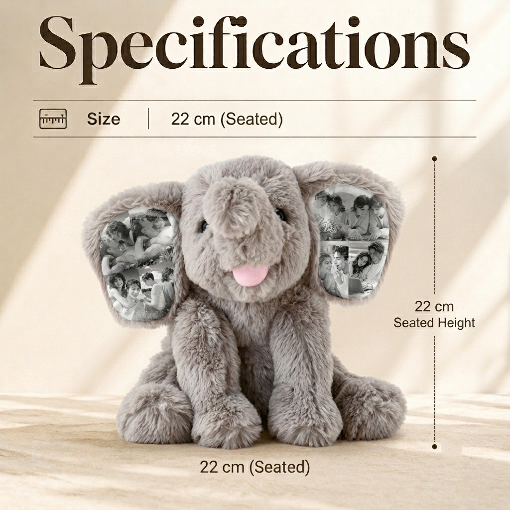 Benutzerdefinierter Foto-Elefant-Plüsch – Personalisiertes Ohrbild-Elefant-Geschenk Für Paare, Jubiläumsgeschenke - meinemondlampe
